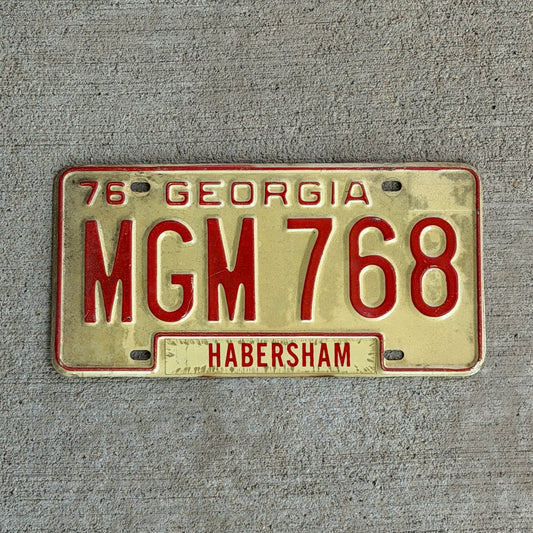 Photo of a 1976 Georgia License Plate Auto Tag Garage Decor Vintage MGM 768 with original patina