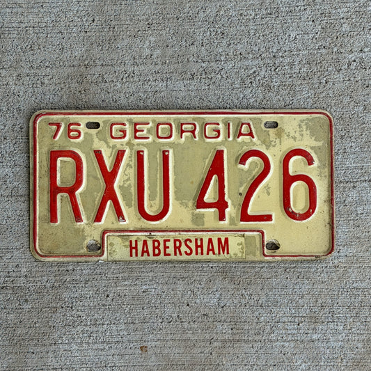 Photo of a 1976 Georgia License Plate Auto Tag Garage Decor Vintage RXU 426 with original patina