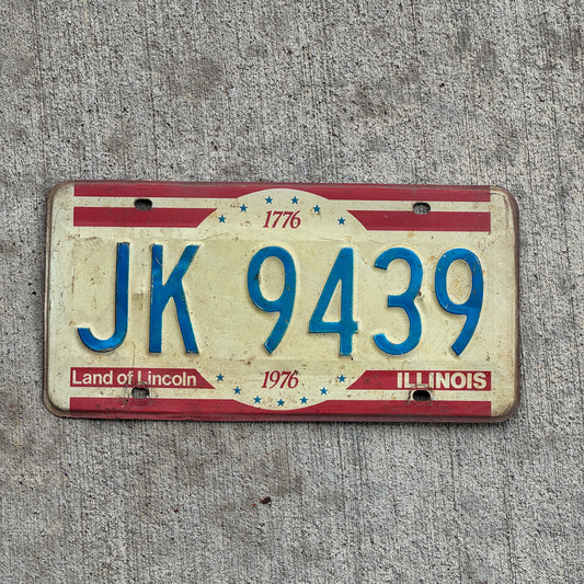 Photo of a 1976 Illinois License Plate Auto Tag 1 Vintage Garage Bicentennial JK 9439 with original patina