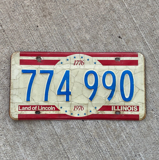 Photo of a 1976 Illinois License Plate Auto Tag Garage Decor Vintage 774 990 with original patina