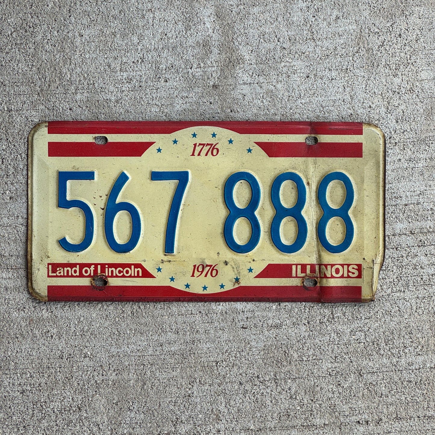 Photo of a 1976 Illinois License Plate Auto Tag Garage Decor Vintage Repeat Repeating 888 567 888