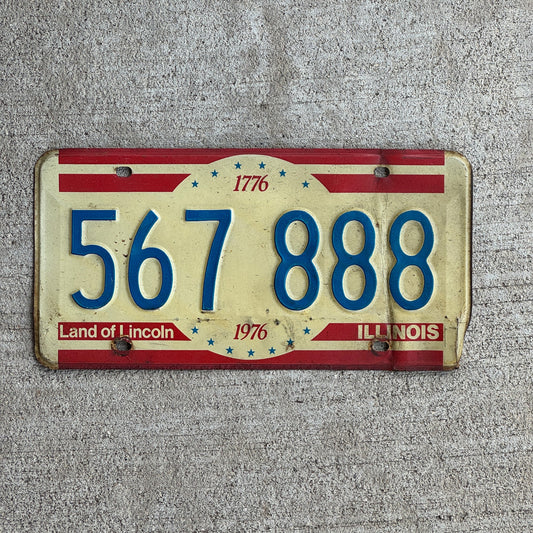 Photo of a 1976 Illinois License Plate Auto Tag Garage Decor Vintage Repeat Repeating 888 567 888