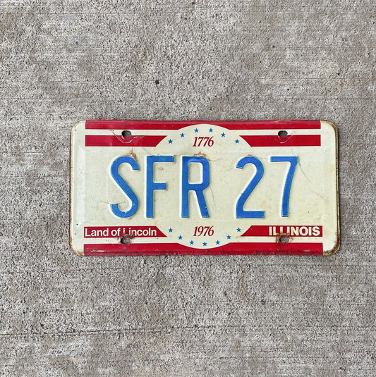 Photo of a 1976 Illinois License Plate Auto Tag Garage Decor Vintage SFR 27 with original patina