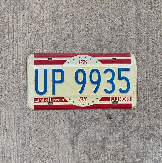 Photo of a 1976 Illinois License Plate Auto Tag Garage Decor Vintage UP 9935 with original patina