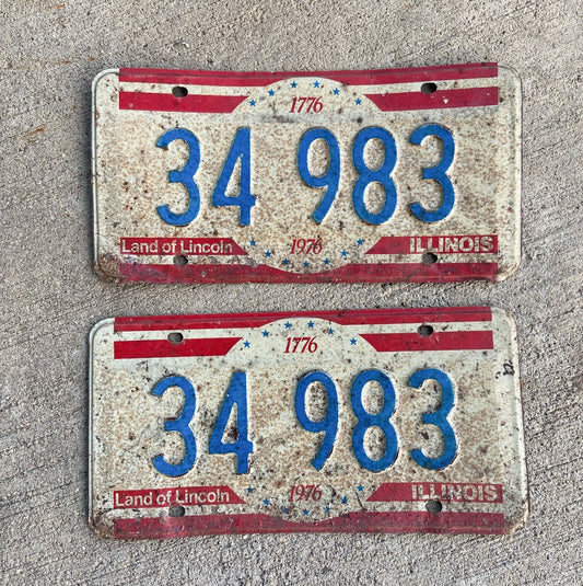 Photo of a 1976 Illinois License Plate Pair Auto Tag Garage Decor Vintage 34983 with original patina