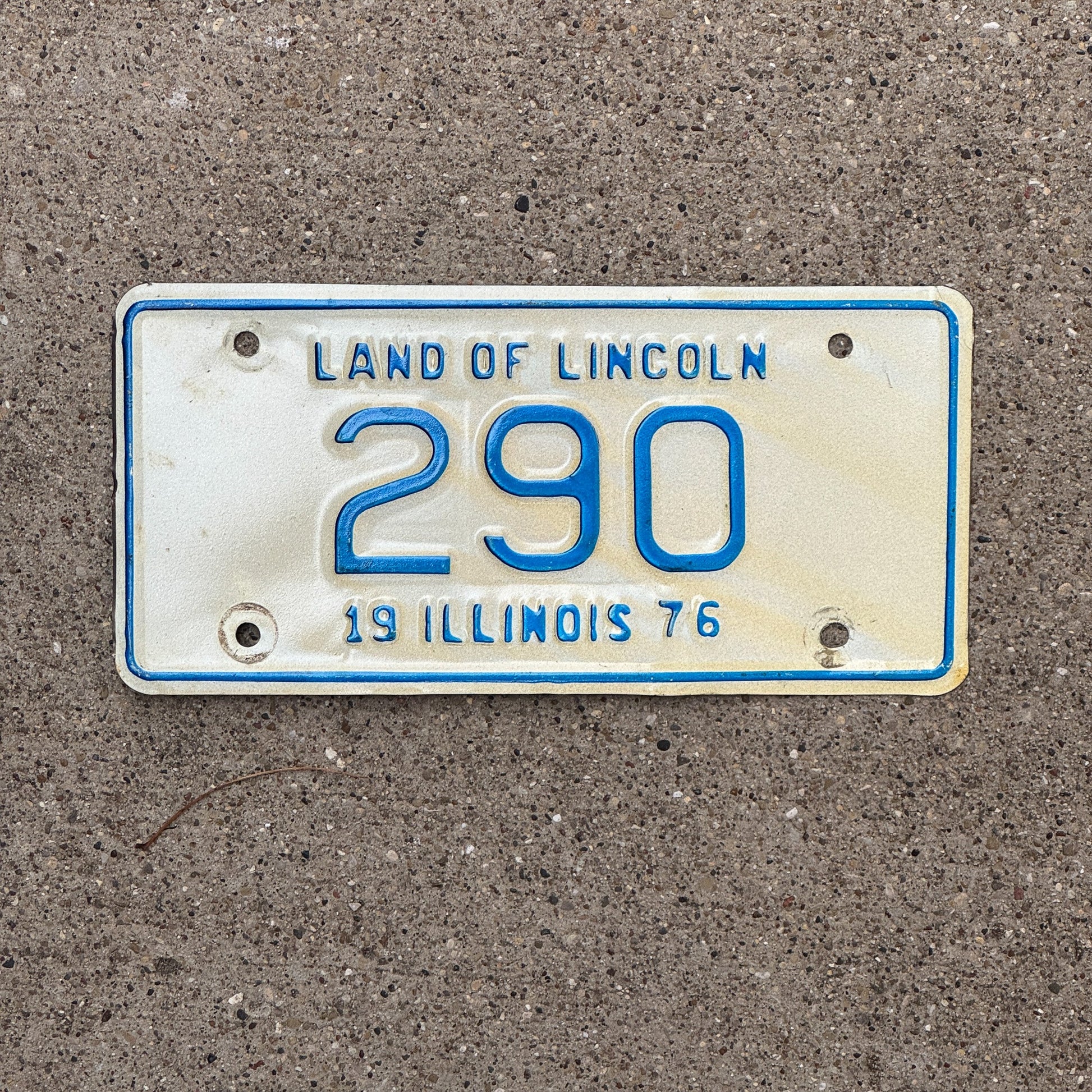 Photo of a 1976 Illinois Motorcycle License Plate Auto Tag Garage Decor Vintage Low Number Three Digit 290 with original patina
