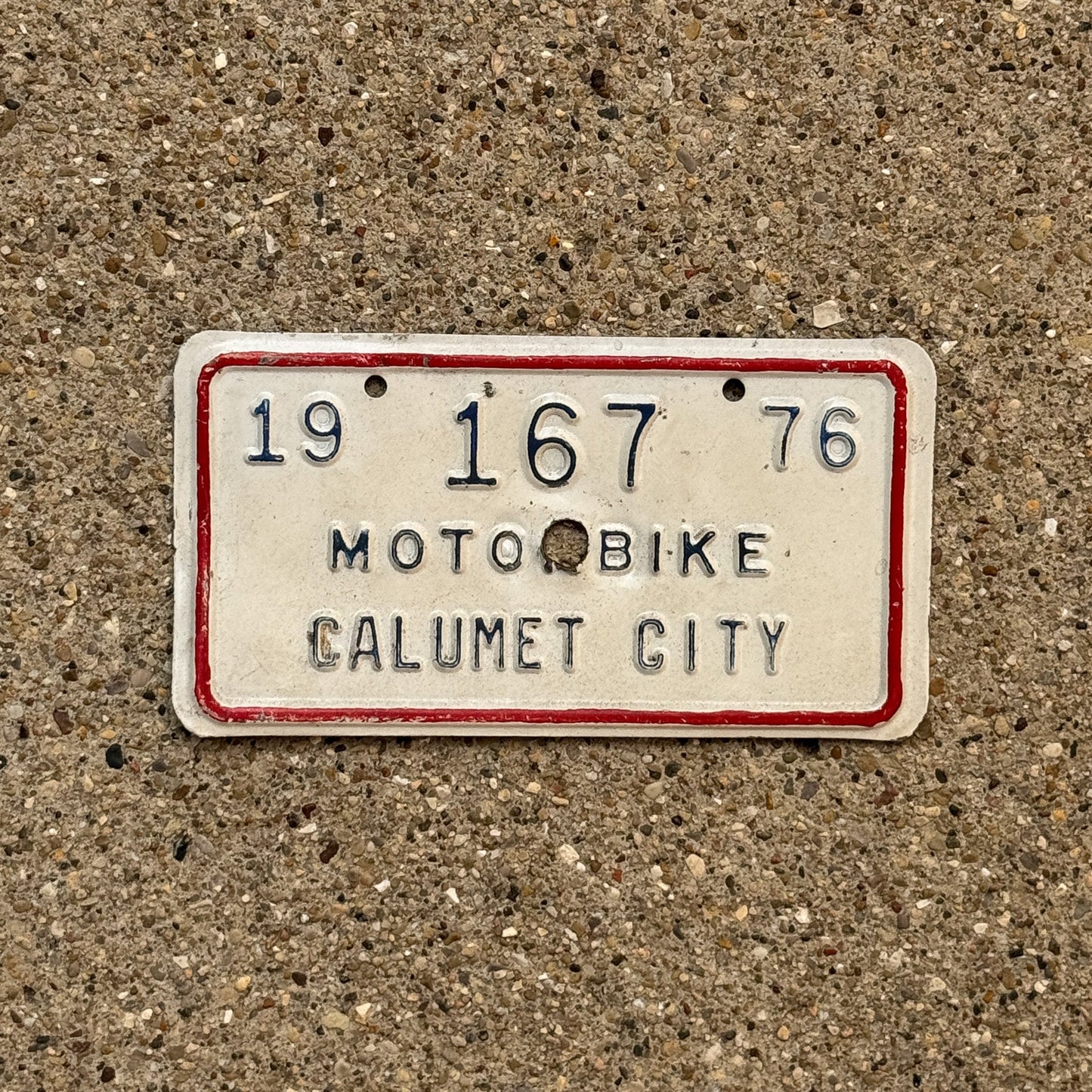 Photo of a 1976 Illinois Motorcycle Tax Tag Auto Tag Garage Decor Vintage Calumet City 167