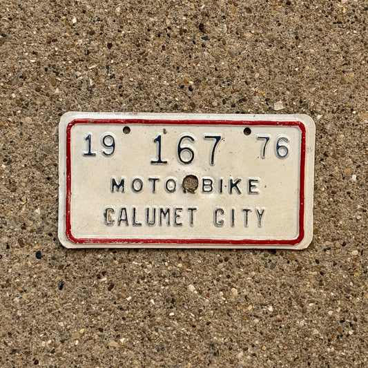 Photo of a 1976 Illinois Motorcycle Tax Tag Auto Tag Garage Decor Vintage Calumet City 167