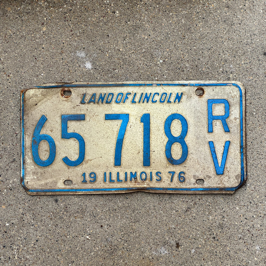 Photo of a 1976 Illinois RV License Plate Auto Tag 2 Vintage Garage 65 718 with original patina