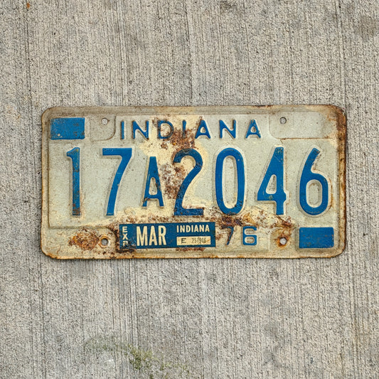 Photo of a 1976 Indiana License Plate Auto Tag Garage Decor Vintage 17 A 2046 with original patina