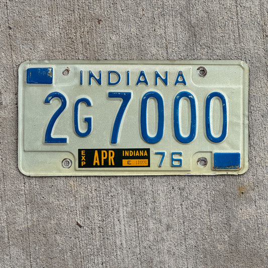Photo of a 1976 Indiana License Plate Auto Tag Garage Decor Vintage 2 G 7000 with original patina