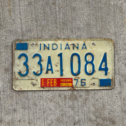 Photo of a 1976 Indiana License Plate Auto Tag Garage Decor Vintage 33 A 1084 with original patina