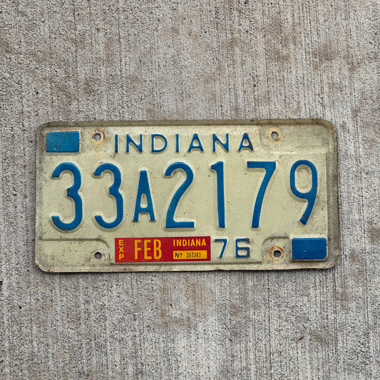 Photo of a 1976 Indiana License Plate Auto Tag Garage Decor Vintage 33 A 2179 with original patina