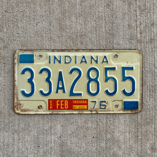 Photo of a 1976 Indiana License Plate Auto Tag Garage Decor Vintage 33 A 2855 with original patina