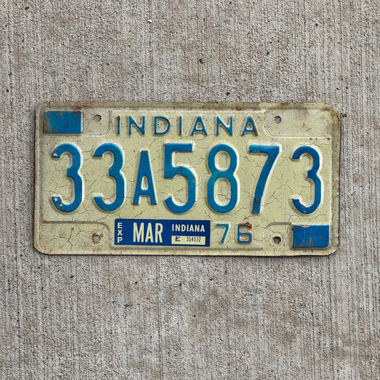 Photo of a 1976 Indiana License Plate Auto Tag Garage Decor Vintage 33 A 5873 with original patina
