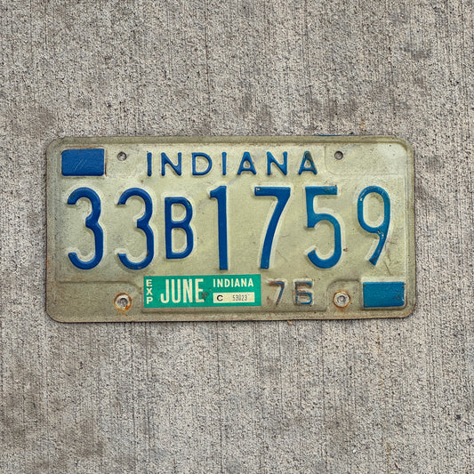 Photo of a 1976 Indiana License Plate Auto Tag Garage Decor Vintage 33 B 1759 with original patina