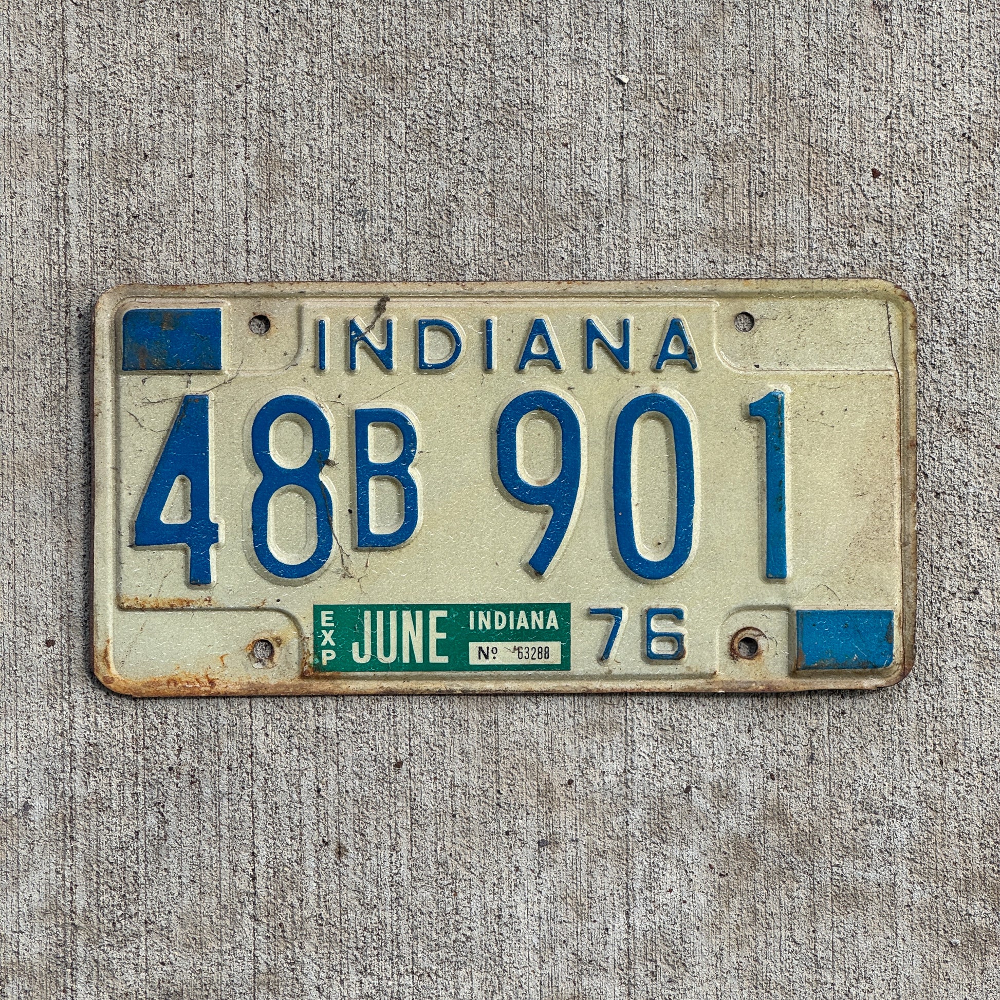 Photo of a 1976 Indiana License Plate Auto Tag Garage Decor Vintage 48 B 901 with original patina