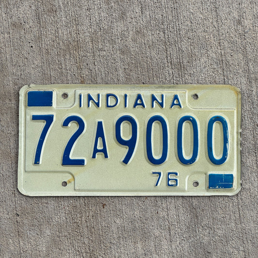Photo of a 1976 Indiana License Plate Auto Tag Garage Decor Vintage 72 A 9000 with original patina