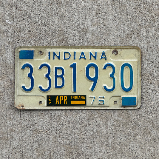 Photo of a 1976 Indiana License Plate Auto Tag Garage Decor Vintage Birth Year 33 B 1930 with original patina