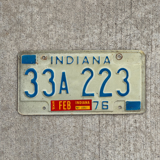 Photo of a 1976 Indiana License Plate Auto Tag Garage Decor Vintage Full House 33 A 223 with original patina