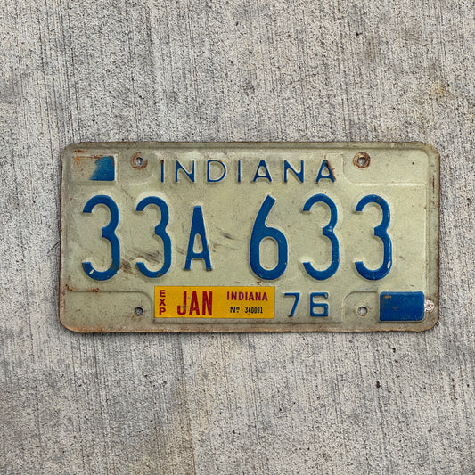 Photo of a 1976 Indiana License Plate Auto Tag Garage Decor Vintage Full House 33 A 633 with original patina