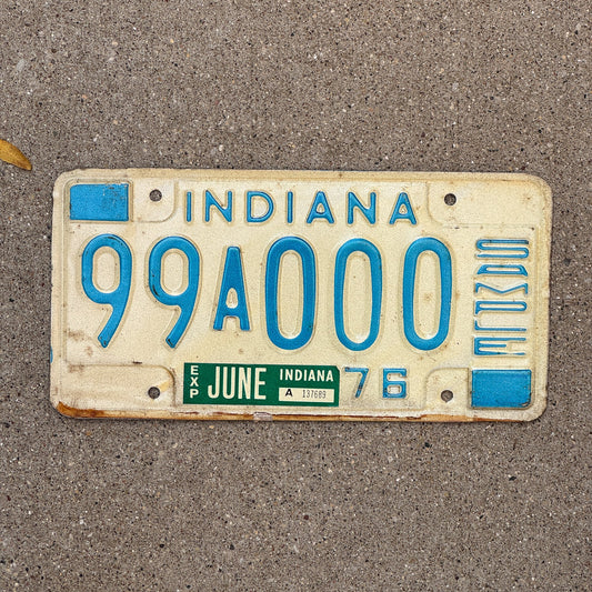 Photo of a 1976 Indiana Sample License Plate Auto Tag 1 Garage Decor 99A000 with original patina