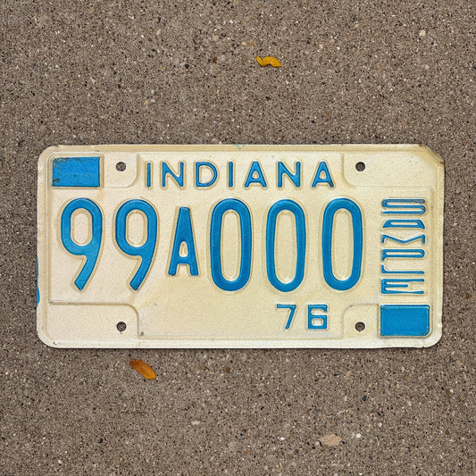 Photo of a 1976 Indiana Sample License Plate Auto Tag 2 Garage Decor 99A000 with original patina