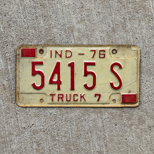 Photo of a 1976 Indiana Truck License Plate Auto Tag Garage Decor Vintage 5415 S with original patina