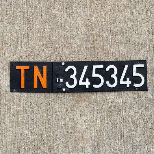 Photo of a 1976 Italy License Plate Auto Tag Garage Decor Vintage Repeat Repeating Two Pieces Trento TN 345345 with original patina