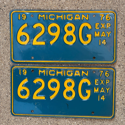 Photo of a 1976 Michigan Truck Half Year License Plate Pair Auto Tag Garage Decor Vintage May 6298 G