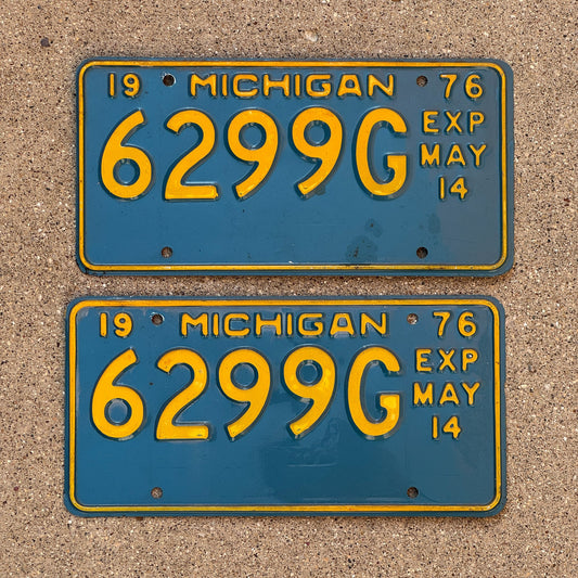Photo of a 1976 Michigan Truck Half Year License Plate Pair Auto Tag Garage Decor Vintage May 6299 G