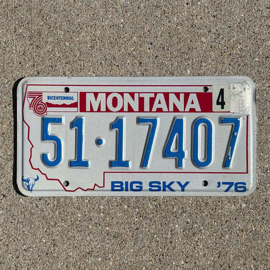Photo of a 1976 Montana License Plate Auto Tag 1 Vintage Bicentennial 51 17407 with original patina