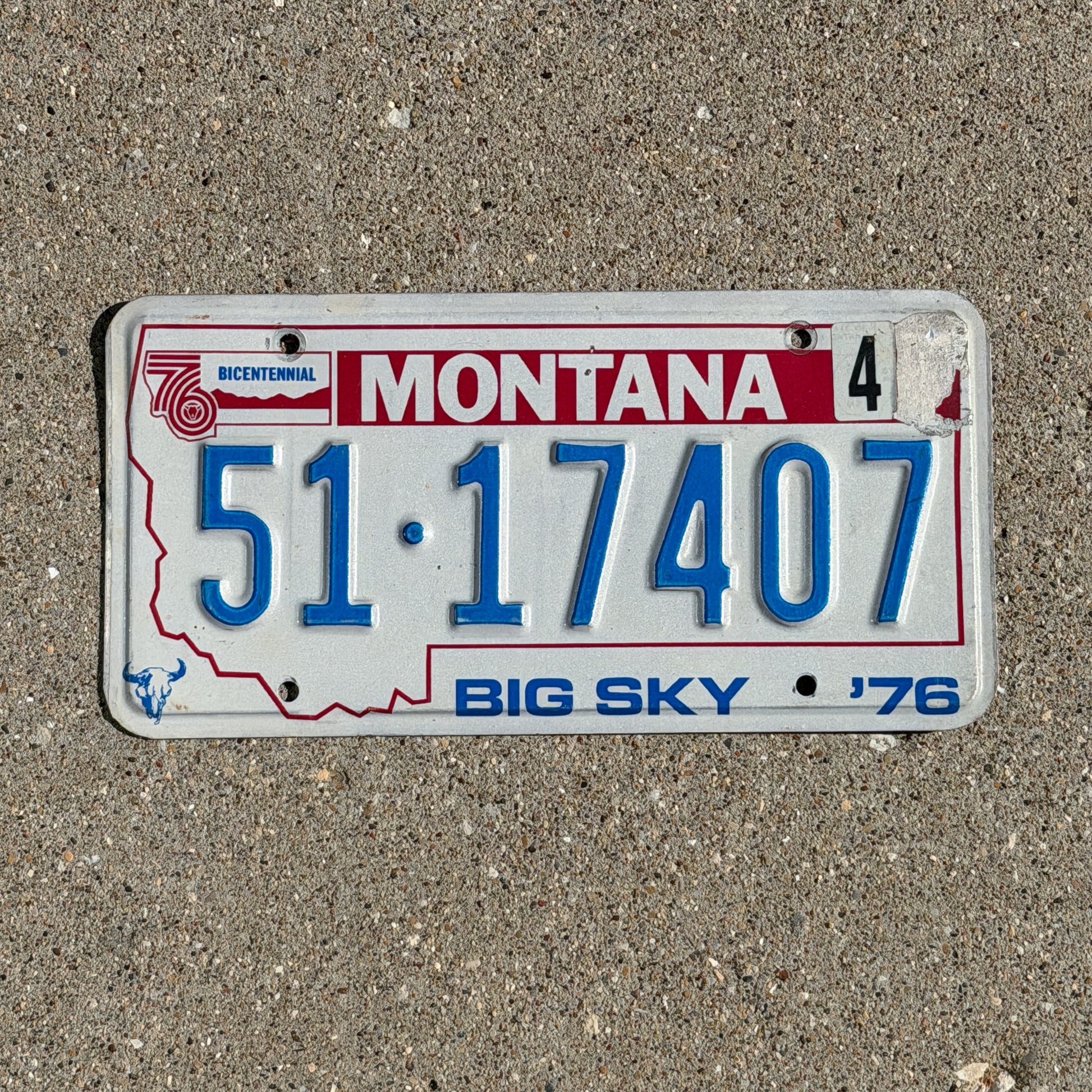 Photo of a 1976 Montana License Plate Auto Tag 2 Vintage Bicentennial 51 17407 with original patina