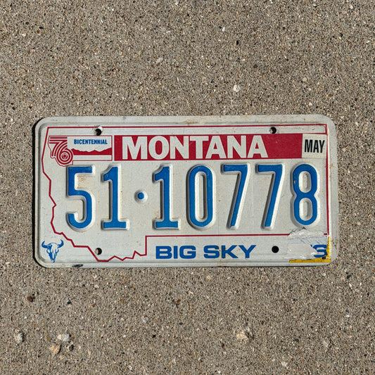 Photo of a 1976 Montana License Plate Auto Tag Garage Decor Vintage Bicentennial 51 10778 with original patina