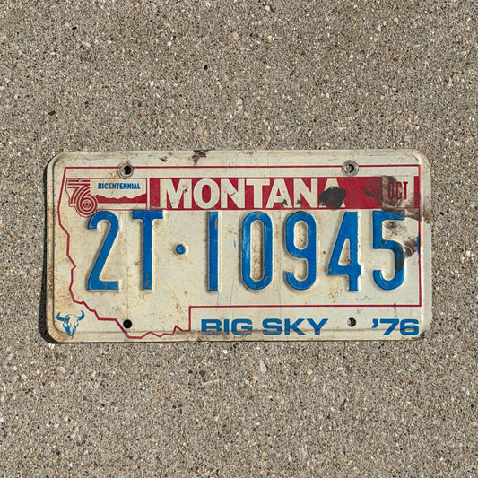 Photo of a 1976 Montana Truck License Plate Auto Tag 1 Vintage Bicentennial 2T 10945 with original patina