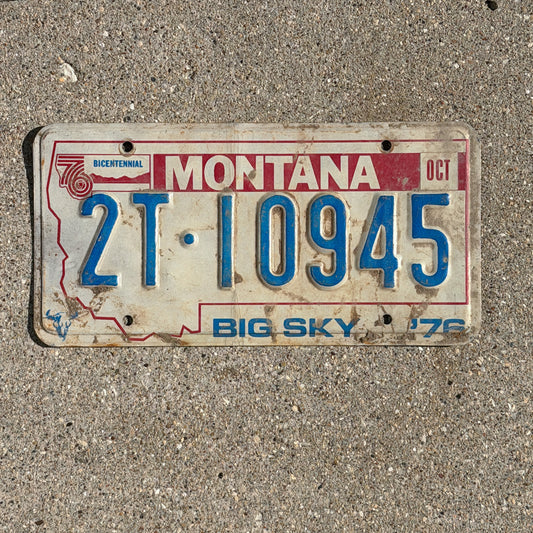 Photo of a 1976 Montana Truck License Plate Auto Tag 2 Vintage Bicentennial 2T 10945 with original patina