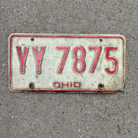 Photo of a 1976 Ohio License Plate Auto Tag 1 Vintage Garage YY 7875 with original patina