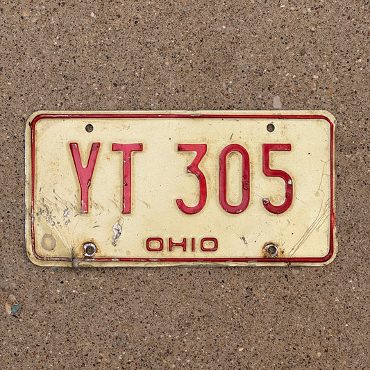 Photo of a 1976 Ohio License Plate Auto Tag Garage Decor Vintage YT 305 with original patina