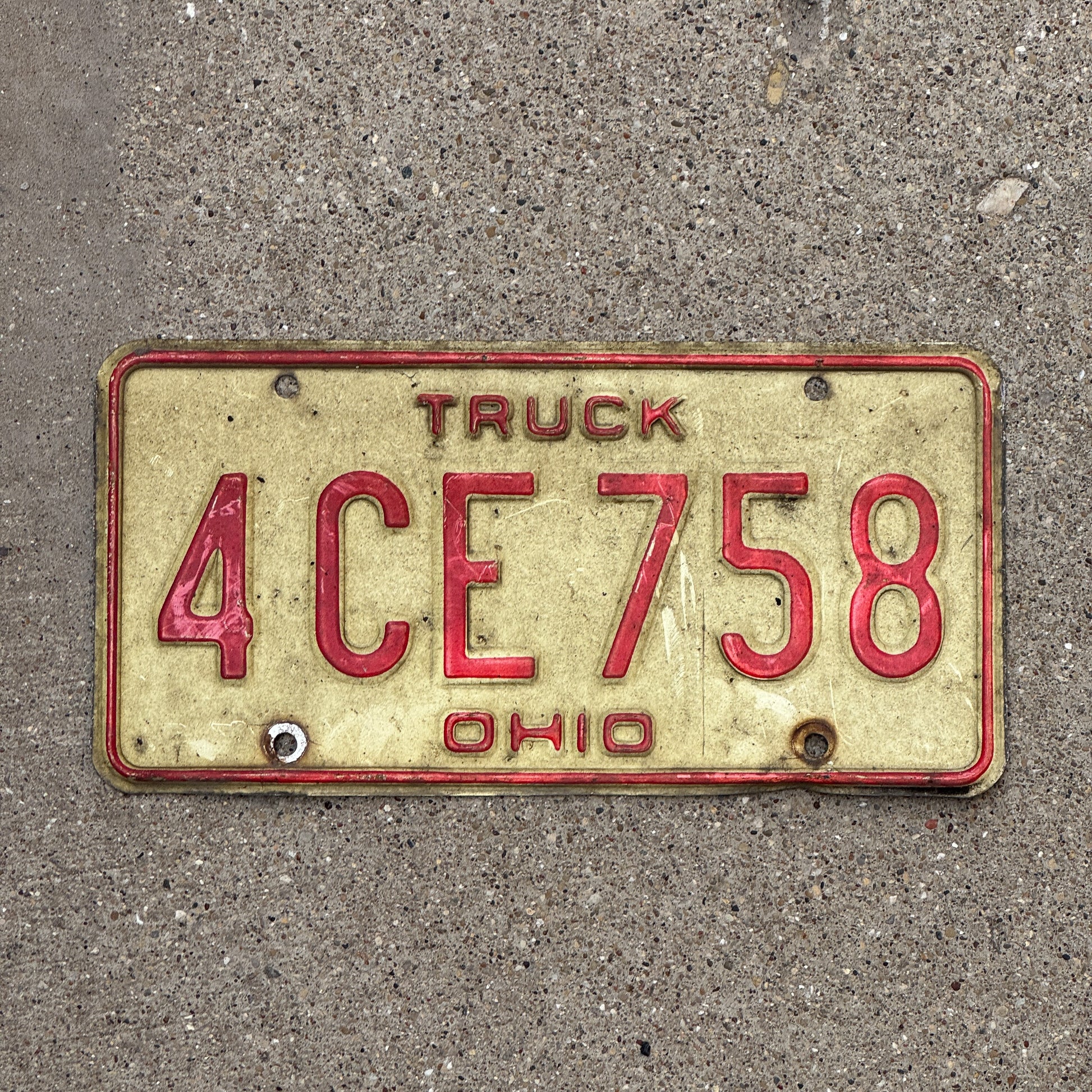Photo of a 1976 Ohio Truck License Plate Auto Tag 2 Vintage Garage 4 CE 758 with original patina