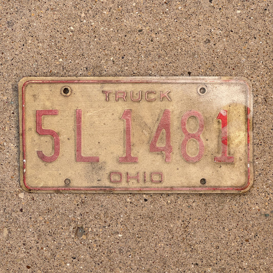 Photo of a 1976 Ohio Truck License Plate Auto Tag Garage Decor Vintage 5 L 1481 with original patina