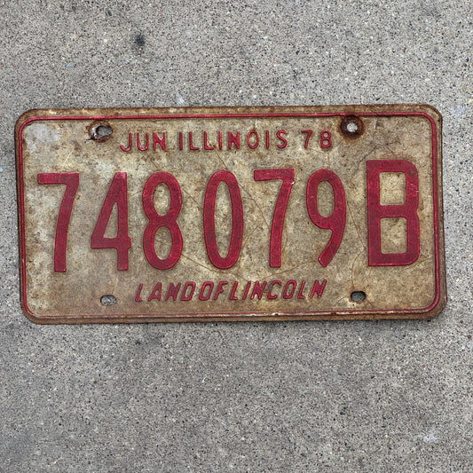 Photo of a 1977 1978 Illinois Truck License Plate Auto Tag Garage Decor Vintage 748 079 B with original patina