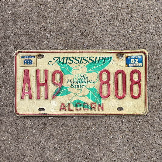 Photo of a 1977 1982 Mississippi License Plate Auto Tag Garage Decor Vintage Alcorn County Dark Magnolia AH9 808