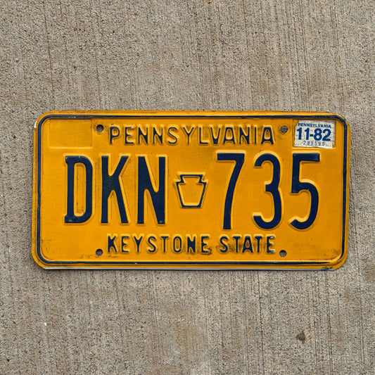 Photo of a 1977 1982 Pennsylvania License Plate Auto Tag Garage Decor Vintage DKN 735 with original patina