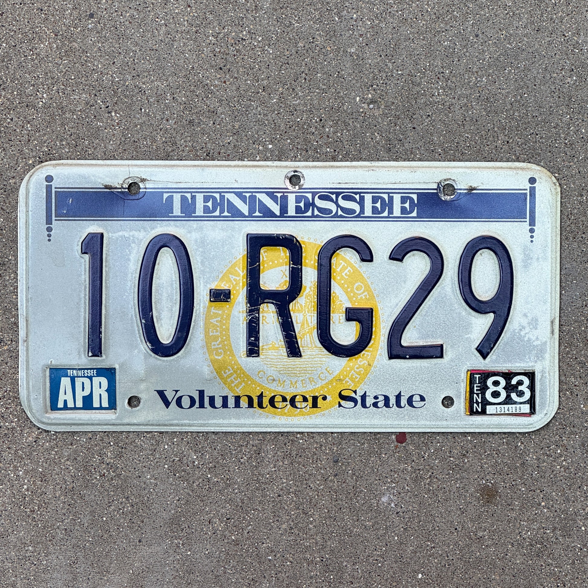 Photo of a 1977 1983 Tennessee License Plate Auto Tag Garage Decor Vintage 10 RG 29 with original patina