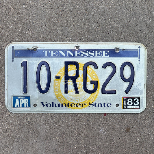 Photo of a 1977 1983 Tennessee License Plate Auto Tag Garage Decor Vintage 10 RG 29 with original patina