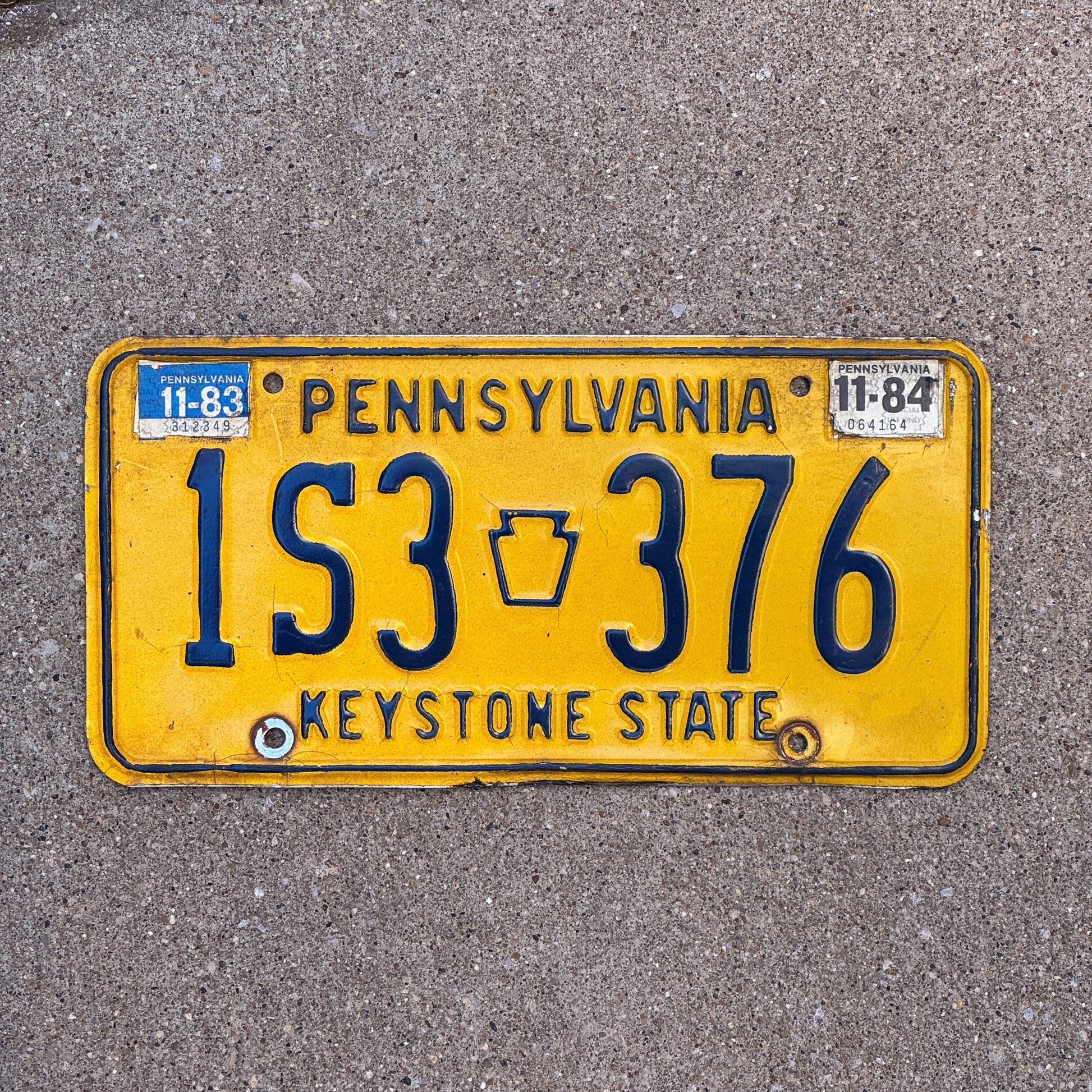 Photo of a 1977 1984 Pennsylvania License Plate Auto Tag Garage Decor Vintage 1S3 376 with original patina