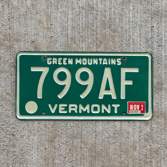 Photo of a 1977 1984 Vermont License Plate Auto Tag Garage Decor Vintage 799 AF with original patina