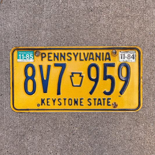 Photo of a 1977 1985 Pennsylvania License Plate Auto Tag Garage Decor Vintage 8V7 959 with original patina
