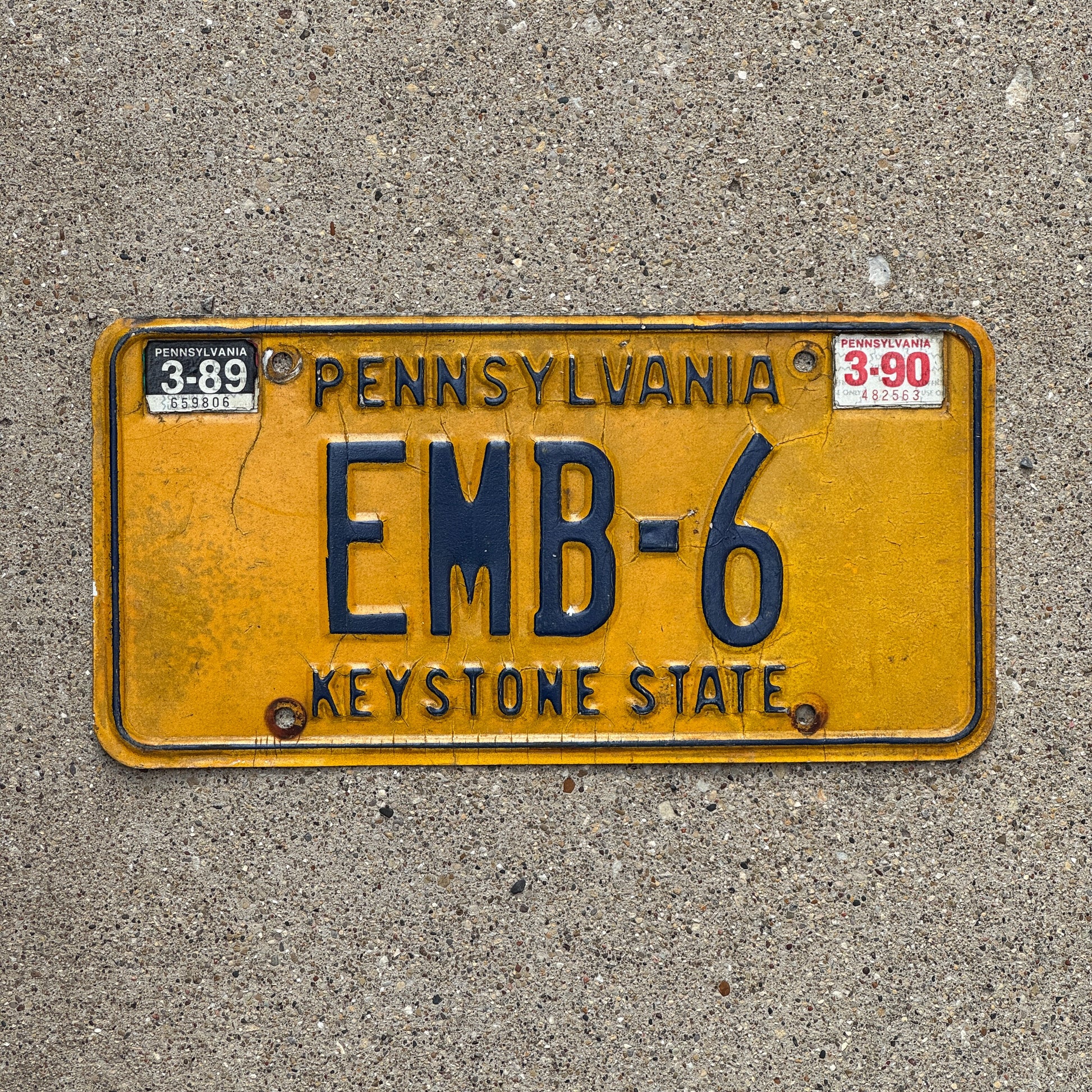 Photo of a 1977 1990 Pennsylvania Vanity License Plate Auto Tag Garage Decor Vintage EMB 6 with original patina
