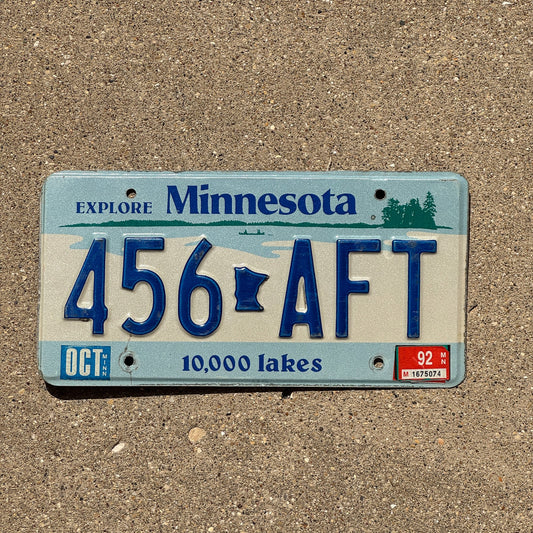 Photo of a 1977 1992 Minnesota License Plate Auto Tag Garage Decor Vintage Boat Ship 456 AFT